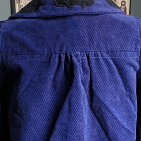 Anthropologie Elevenses Blue Corduroy Embroidered Cropped Jacket 8 - Picture 8 of 11